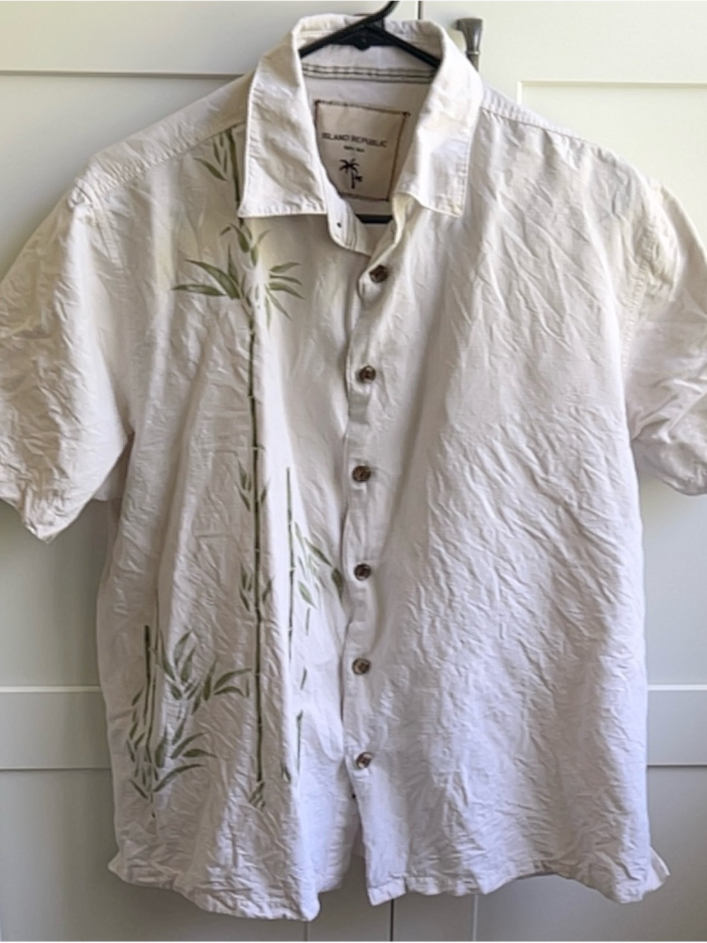 Island Republic Off White Silk Short-Sleeve Shirt with Brown Stitching